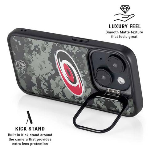 NHL Carolina Hurricanes Camo iPhone 15 Plus Kickstand Case
