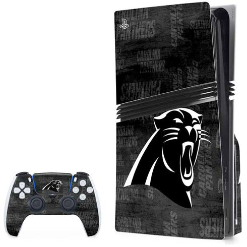 NFL Carolina Panthers Black & White PS5 Pro Disk Bundle Skin