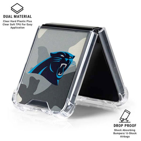 NFL Carolina Panthers Camo Galaxy Z Flip6 Clear Case