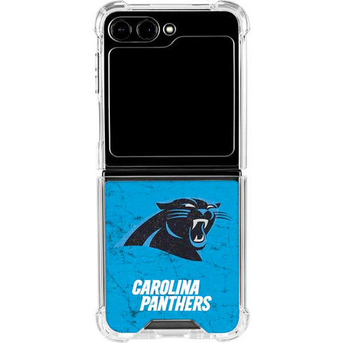 NFL Carolina Panthers Distressed Alternate Galaxy Z Flip6 Clear Case
