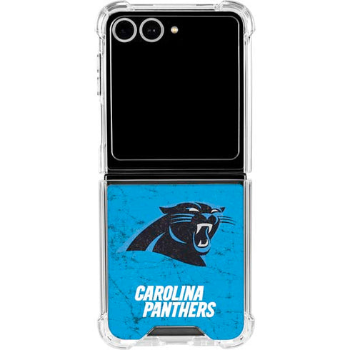 NFL Carolina Panthers Distressed Alternate Galaxy Z Flip7 Clear Case