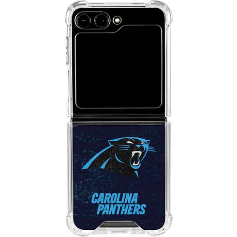 NFL Carolina Panthers Distressed Galaxy Z Flip6 Clear Case