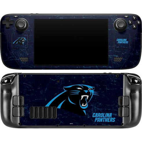 NFL Carolina Panthers Distressed Steam Deck Handheld Gaming Computer OLED Skin