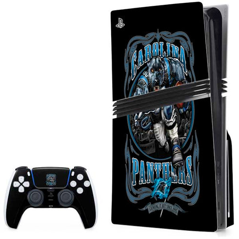 Liquid Blue NFL Carolina Panthers Running Back PS5 Pro Disk Bundle Skin