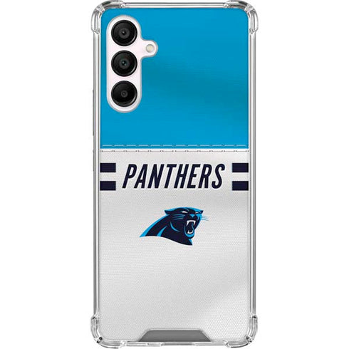 NFL Carolina Panthers White Striped Galaxy A16 5G Clear Case