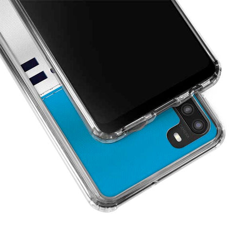 NFL Carolina Panthers White Striped Galaxy A21 Clear Case
