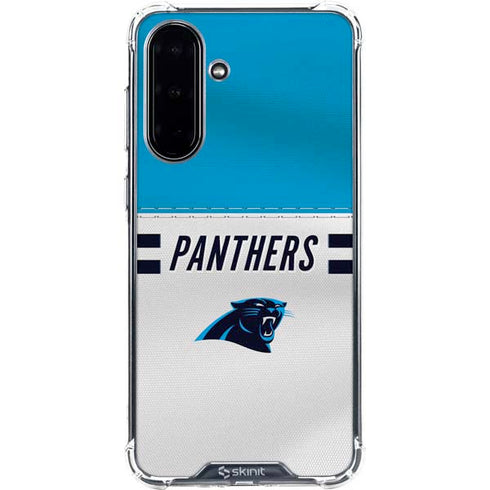 NFL Carolina Panthers White Striped Galaxy A36 5G Clear Case