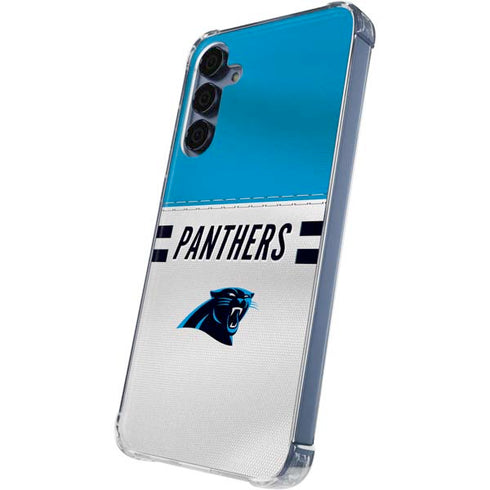 NFL Carolina Panthers White Striped Galaxy A55 5G Clear Case