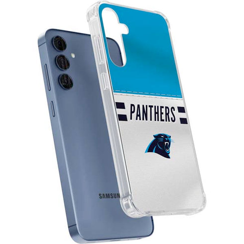 NFL Carolina Panthers White Striped Galaxy A55 5G Clear Case