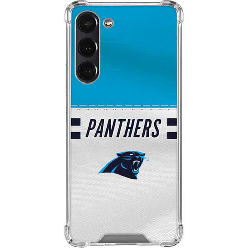 NFL Carolina Panthers White Striped Galaxy S24 FE Clear Case