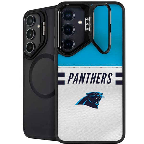 NFL Carolina Panthers White Striped Galaxy S24 FE Kickstand Case