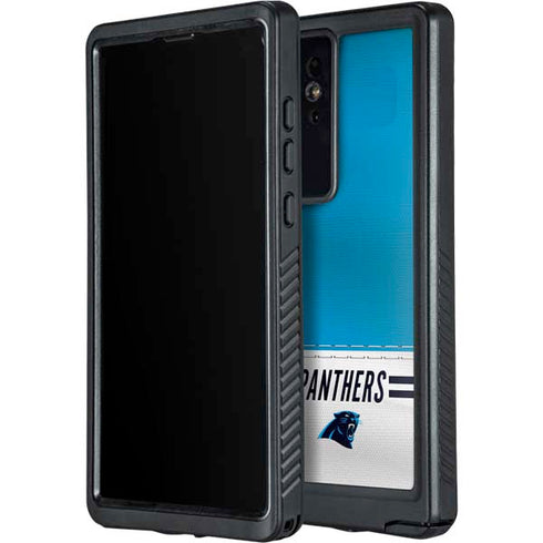 NFL Carolina Panthers White Striped Galaxy S24 Ultra Waterproof Case