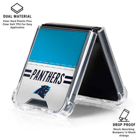 NFL Carolina Panthers White Striped Galaxy Z Flip6 Clear Case