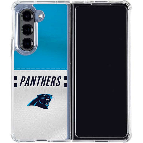NFL Carolina Panthers White Striped Galaxy Z Fold5 5G Clear Case