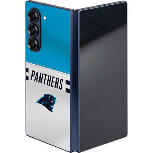 NFL Carolina Panthers White Striped Galaxy Z Fold6 Skin
