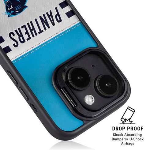NFL Carolina Panthers White Striped iPhone 14 Kickstand Case