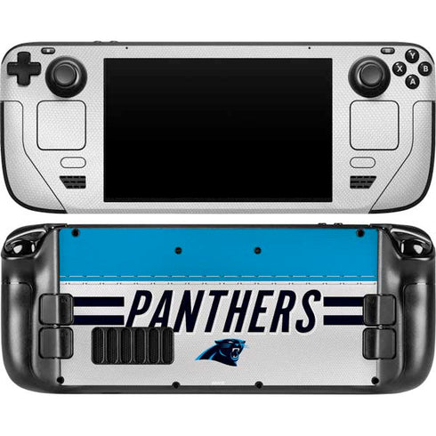 NFL Carolina Panthers White Striped Steam Deck Handheld Gaming Computer OLED Skin