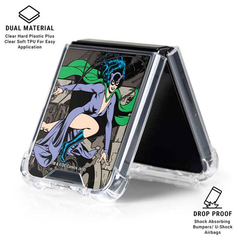 DC Comics Catwoman Vintage Action Pose Pattern Galaxy Z Flip6 Clear Case
