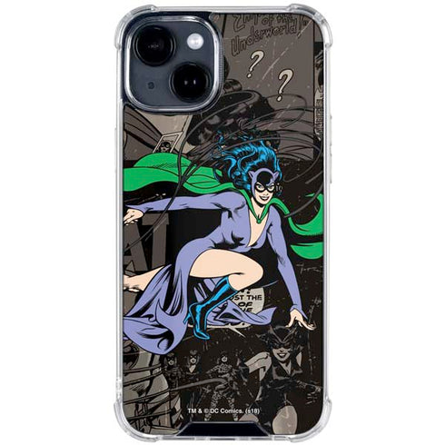 DC Comics Catwoman Vintage Action Pose Pattern iPhone 15 Clear Case
