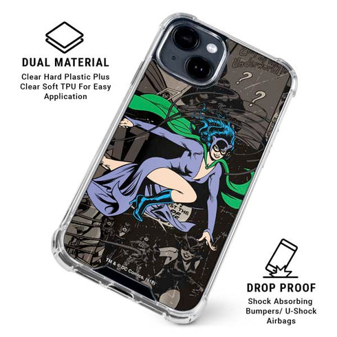 DC Comics Catwoman Vintage Action Pose Pattern iPhone 15 Clear Case