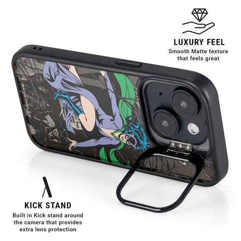DC Comics Catwoman Vintage Action Pose Pattern iPhone 15 Plus Kickstand Case