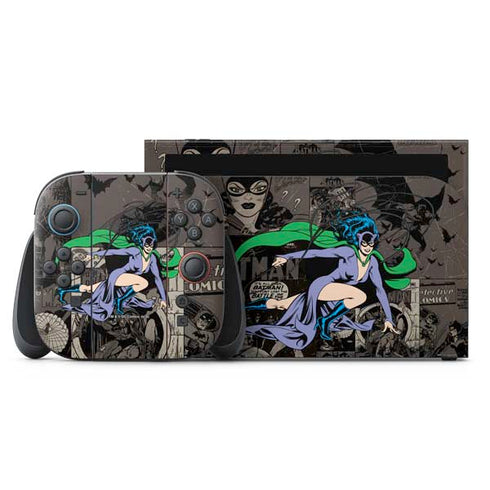 DC Comics Catwoman Vintage Action Pose Pattern Nintendo Switch 2 (2025) with Joy-Con Skin