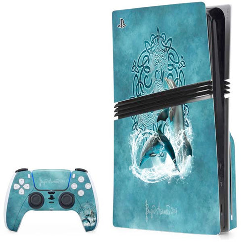 Celtic Dolphin by Brigid Ashwood PS5 Pro Disk Bundle Skin