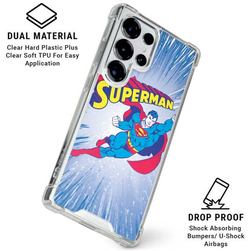 DC Comics Superman Vintage Action Pose Galaxy S25 Ultra Clear Case