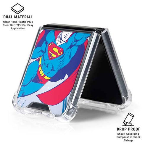 DC Comics Superman Vintage Action Pose Galaxy Z Flip6 Clear Case