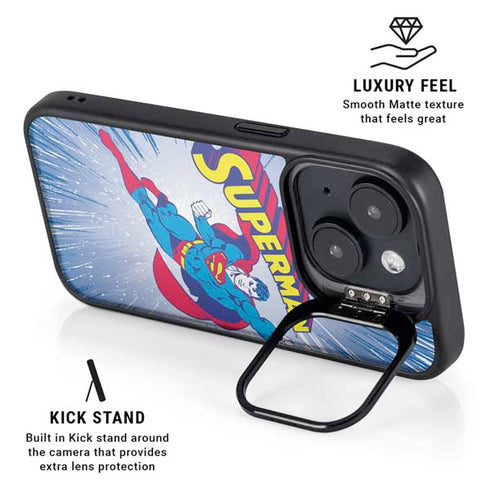 DC Comics Superman Vintage Action Pose iPhone 15 Plus Kickstand Case