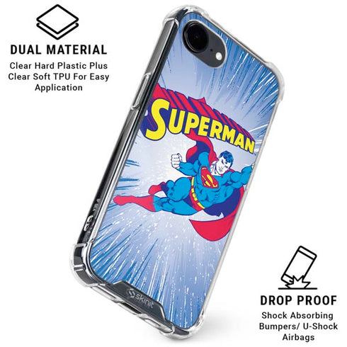 DC Comics Superman Vintage Action Pose iPhone 16e Clear Case