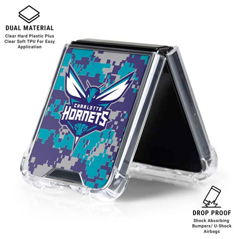 NBA Charlotte Hornets Digi Camo Galaxy Z Flip6 Clear Case