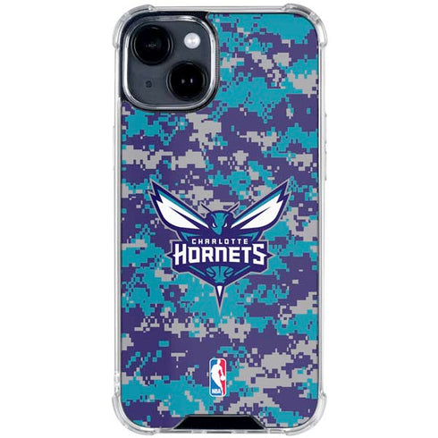 NBA Charlotte Hornets Digi Camo iPhone 15 Clear Case