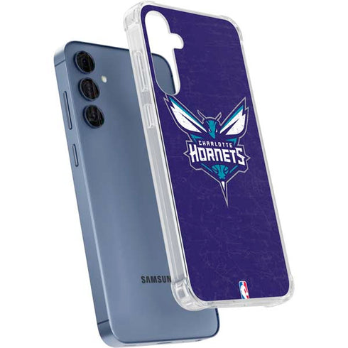 NBA Charlotte Hornets Distressed-Purple Galaxy A55 5G Clear Case