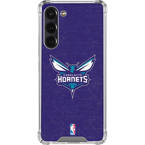 NBA Charlotte Hornets Distressed-Purple Galaxy S24 FE Clear Case
