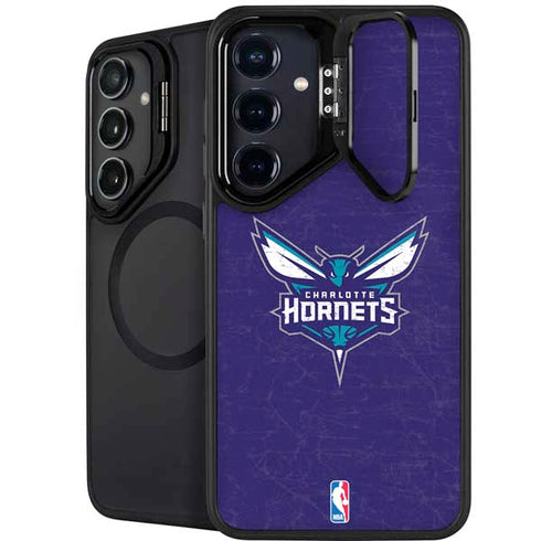 NBA Charlotte Hornets Distressed-Purple Galaxy S24 FE Kickstand Case