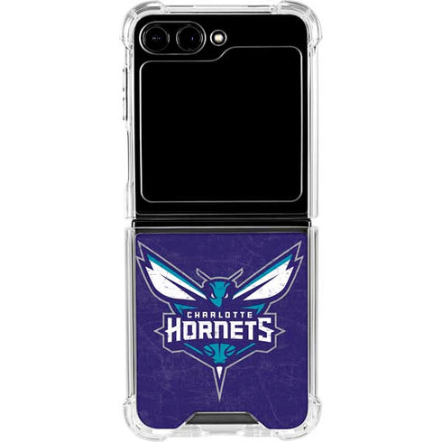 NBA Charlotte Hornets Distressed-Purple Galaxy Z Flip6 Clear Case