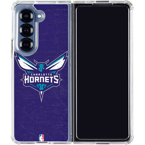NBA Charlotte Hornets Distressed-Purple Galaxy Z Fold6 Clear Case