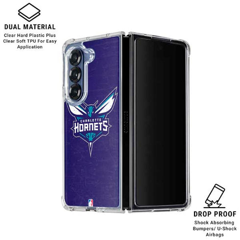 NBA Charlotte Hornets Distressed-Purple Galaxy Z Fold6 Clear Case