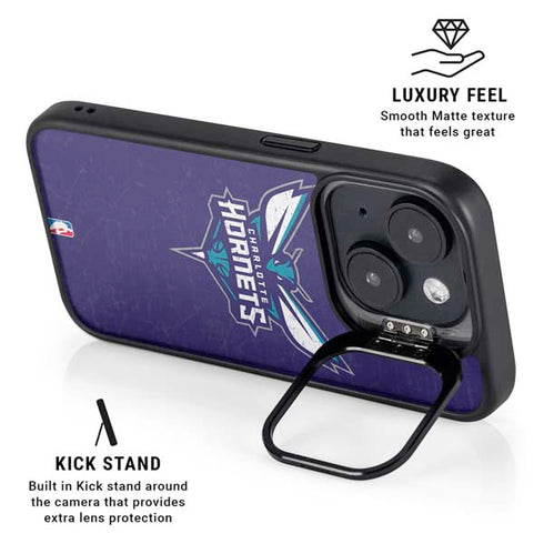 NBA Charlotte Hornets Distressed-Purple iPhone 15 Kickstand Case