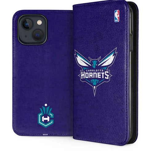 NBA Charlotte Hornets Distressed-Purple iPhone 15 Plus Folio Case