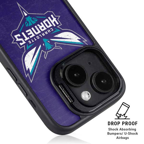 NBA Charlotte Hornets Distressed-Purple iPhone 15 Plus Kickstand Case