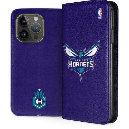 NBA Charlotte Hornets Distressed-Purple iPhone 15 Pro Folio Case