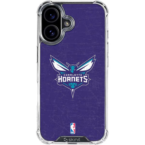 NBA Charlotte Hornets Distressed-Purple iPhone 16 Clear Case