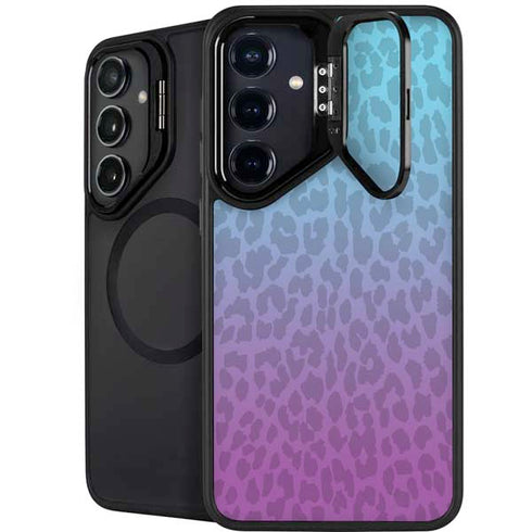 Cheetah Print Purple and Blue Galaxy S25 Plus Kickstand Case