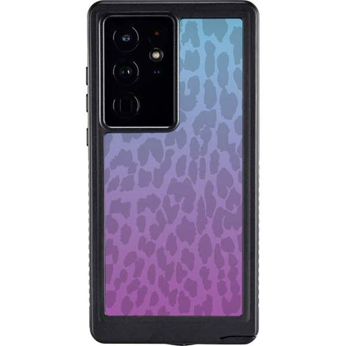 Cheetah Print Purple and Blue Galaxy S24 Ultra Waterproof Case