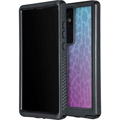Cheetah Print Purple and Blue Galaxy S24 Ultra Waterproof Case