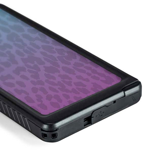 Cheetah Print Purple and Blue Galaxy S24 Ultra Waterproof Case