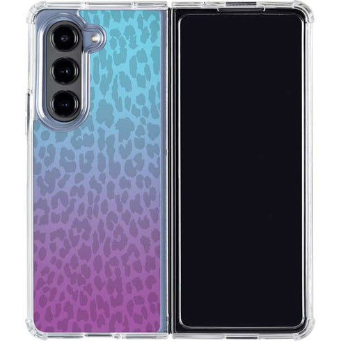 Cheetah Print Purple and Blue Galaxy Z Fold5 5G Clear Case