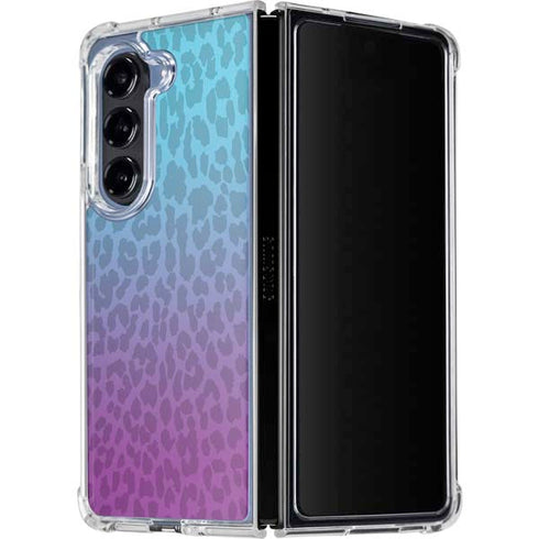 Cheetah Print Purple and Blue Galaxy Z Fold5 5G Clear Case